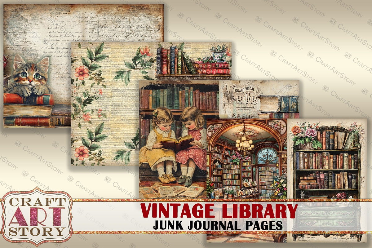 Library Junk Journal Pages, a Decorative Illustration by CraftArtStory (Photo 6 of 7)