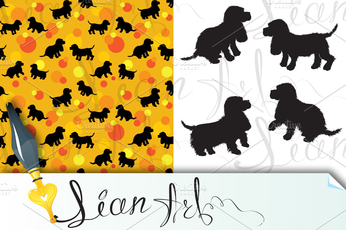 Seamless pattern and set with dogs, an Animal Illustration by Lian-art