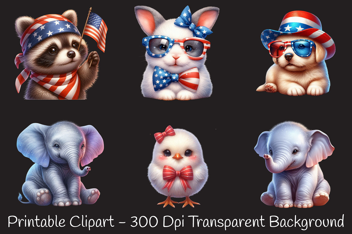 4th of July Cute Baby Animal Clipart, a Seasonal Illustration by RobertsArt (Photo 4 of 7)