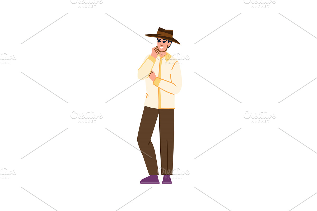 Smiling farmer wearing hat and, an Animal Illustration by pikepicture
