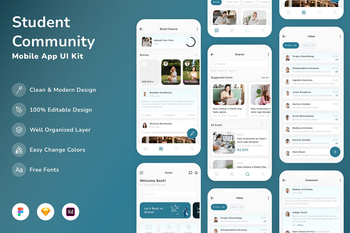 Student Community Mobile App UI Kit, an UI Kit Template by Betush (Photo 3 of 3)