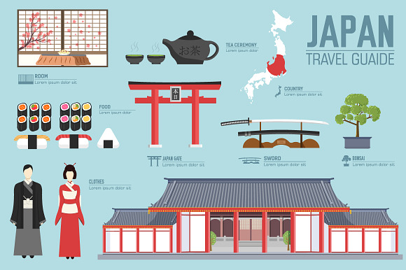 Japan Country Flat Vector Icons Set
