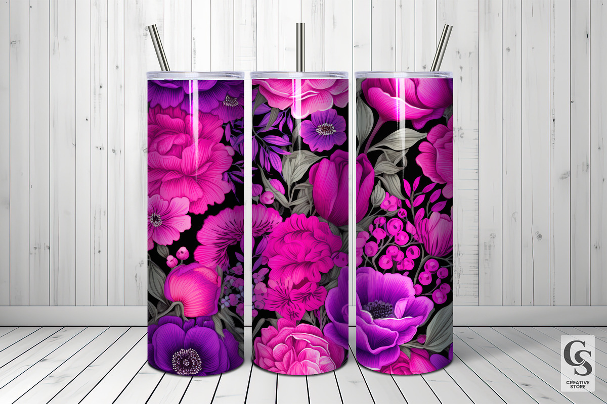Hot Pink Purple Floral Patterns, a Pattern Graphic by Creative Store (Photo 3 of 5)