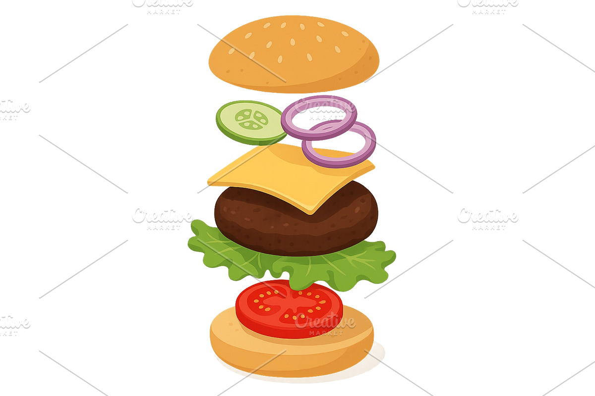 Delicious hamburger stacked with, a Food Illustration by ZinetroN