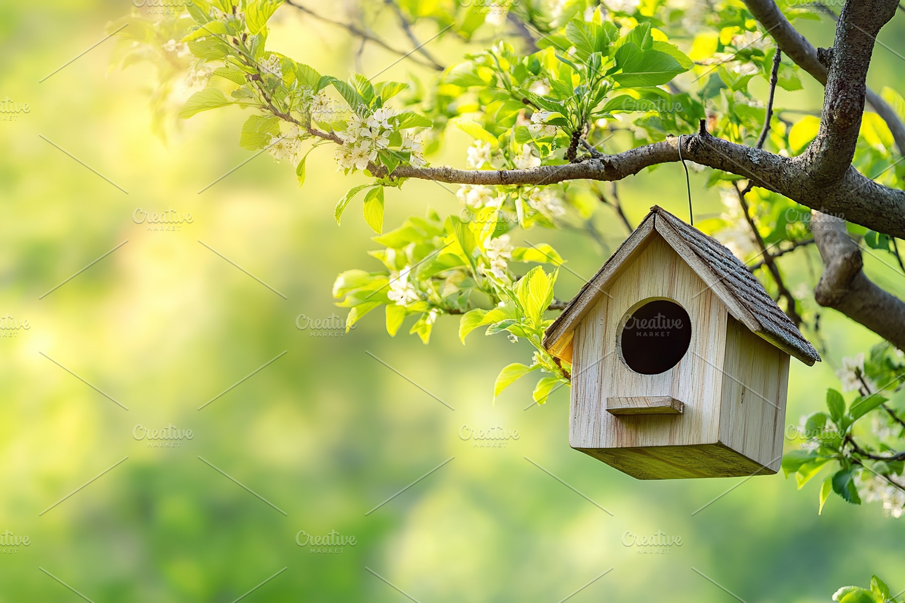 Wooden birdhouse on the tree branch in the park, a Photo by AlyaAnd