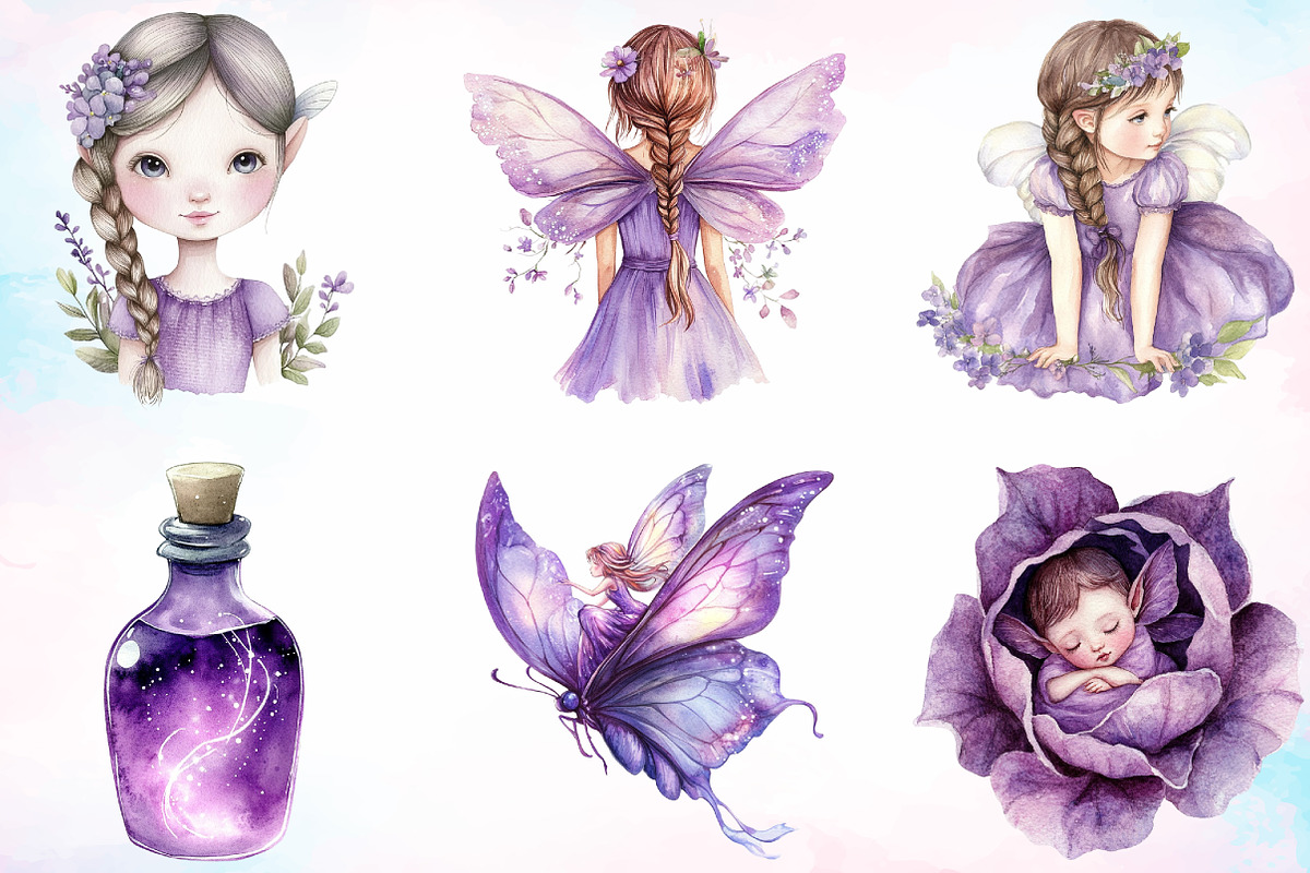 Enchanted Purple Cute Fairy Clipart, an Illustration by Canvas Craft (Photo 4 of 4)