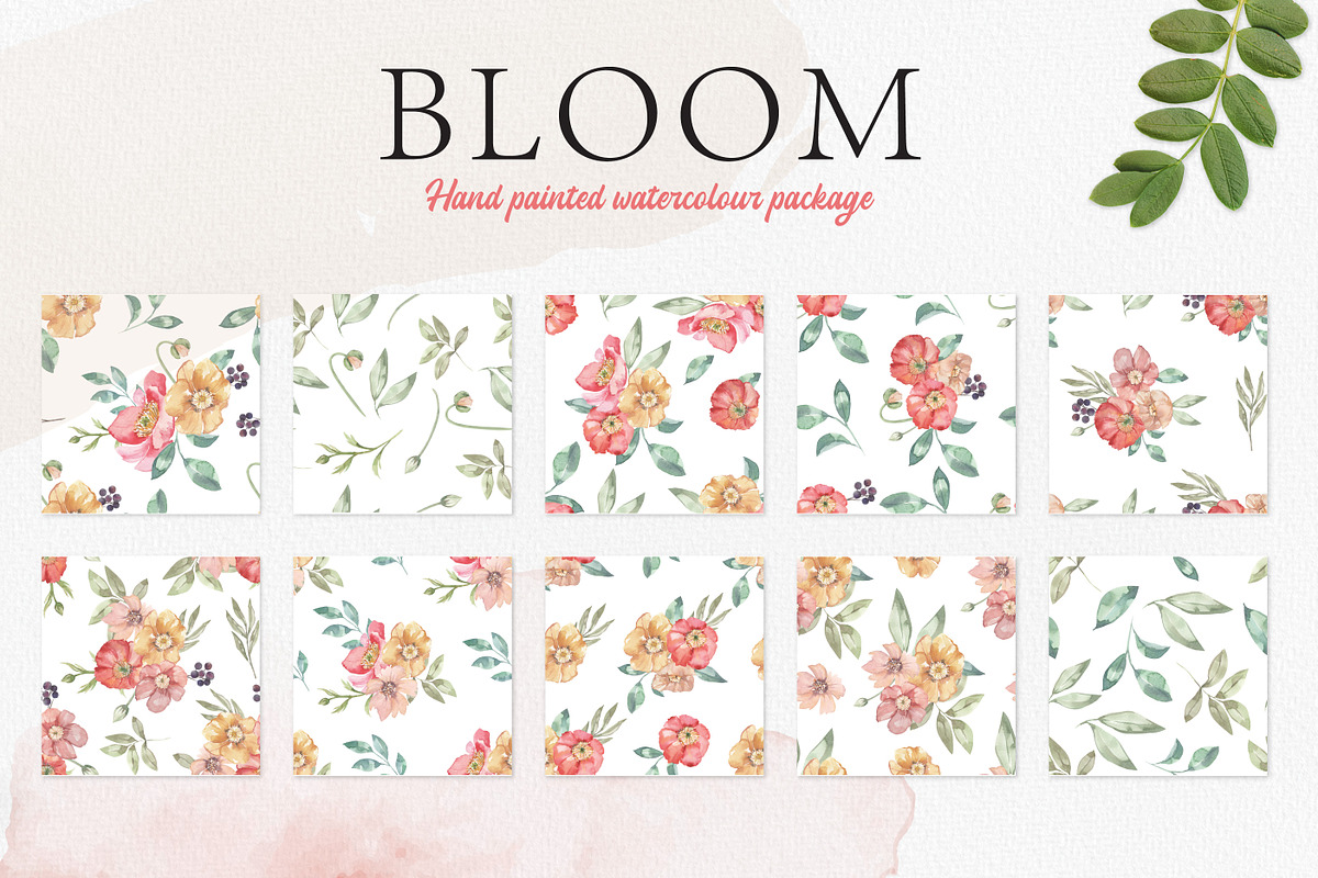 Watercolour Patterns Flowers Florals, a Pattern Graphic by Bloomella (Photo 4 of 5)
