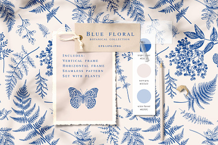 Blue floral. Botanical collection.