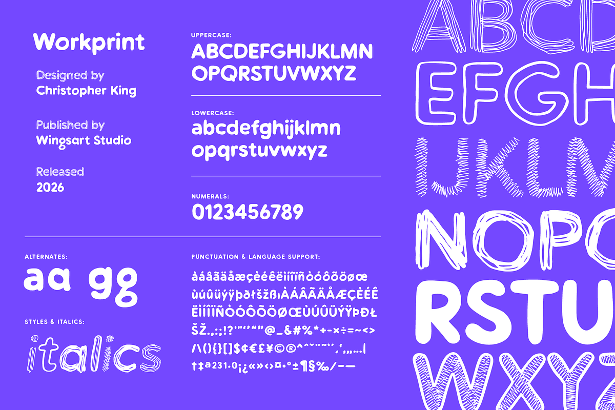 Workprint – A Hand-drawn Sans Serif, a Sans Serif Font by Wingsart Studio (Photo 3 of 12)