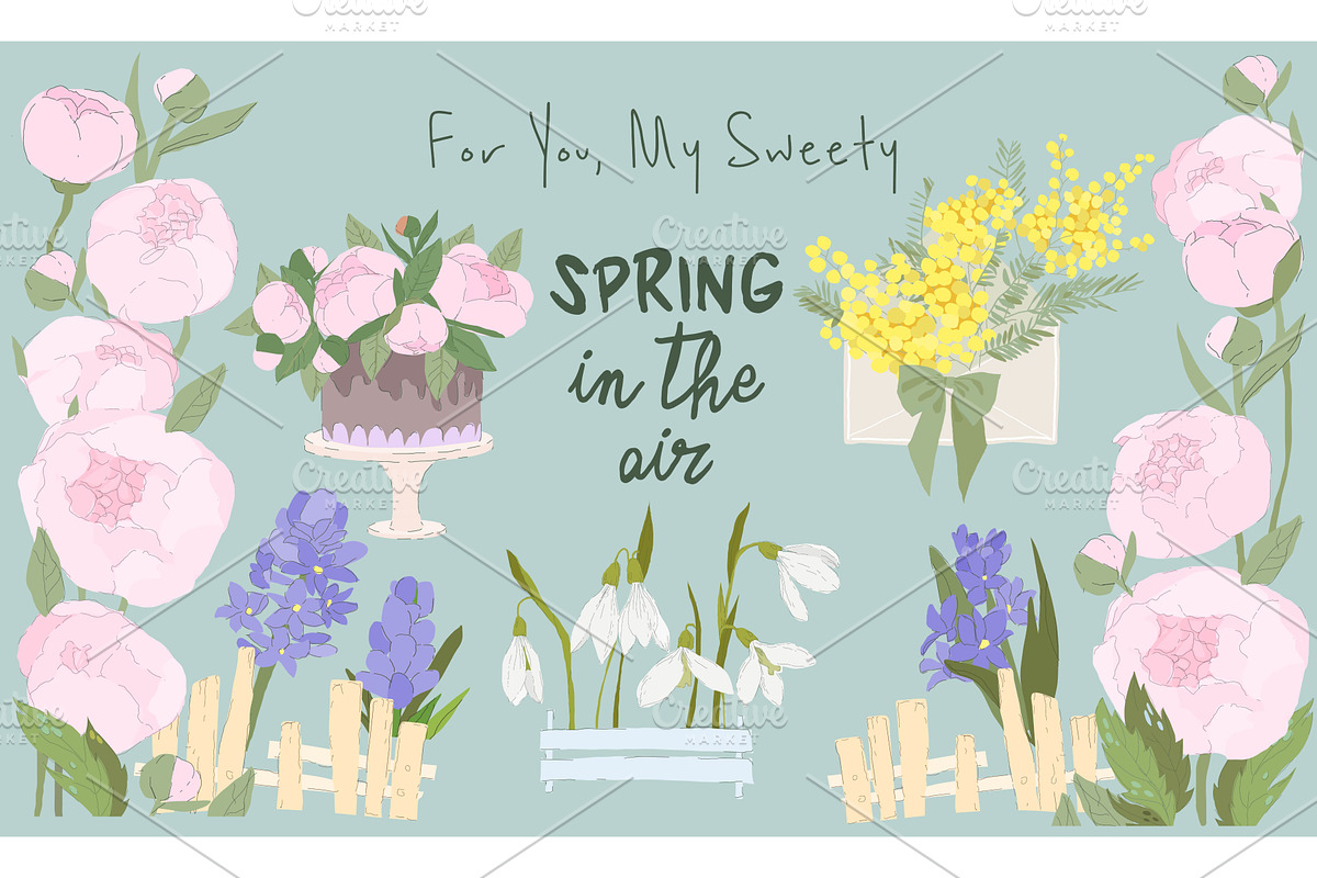 Cartoon Set with Fresh Spring, an Object Illustration by Maria Starus