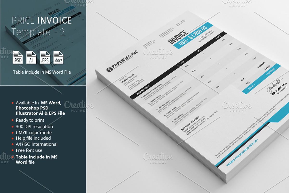 Price Invoice Template - 2, a Stationery Template by alimran24