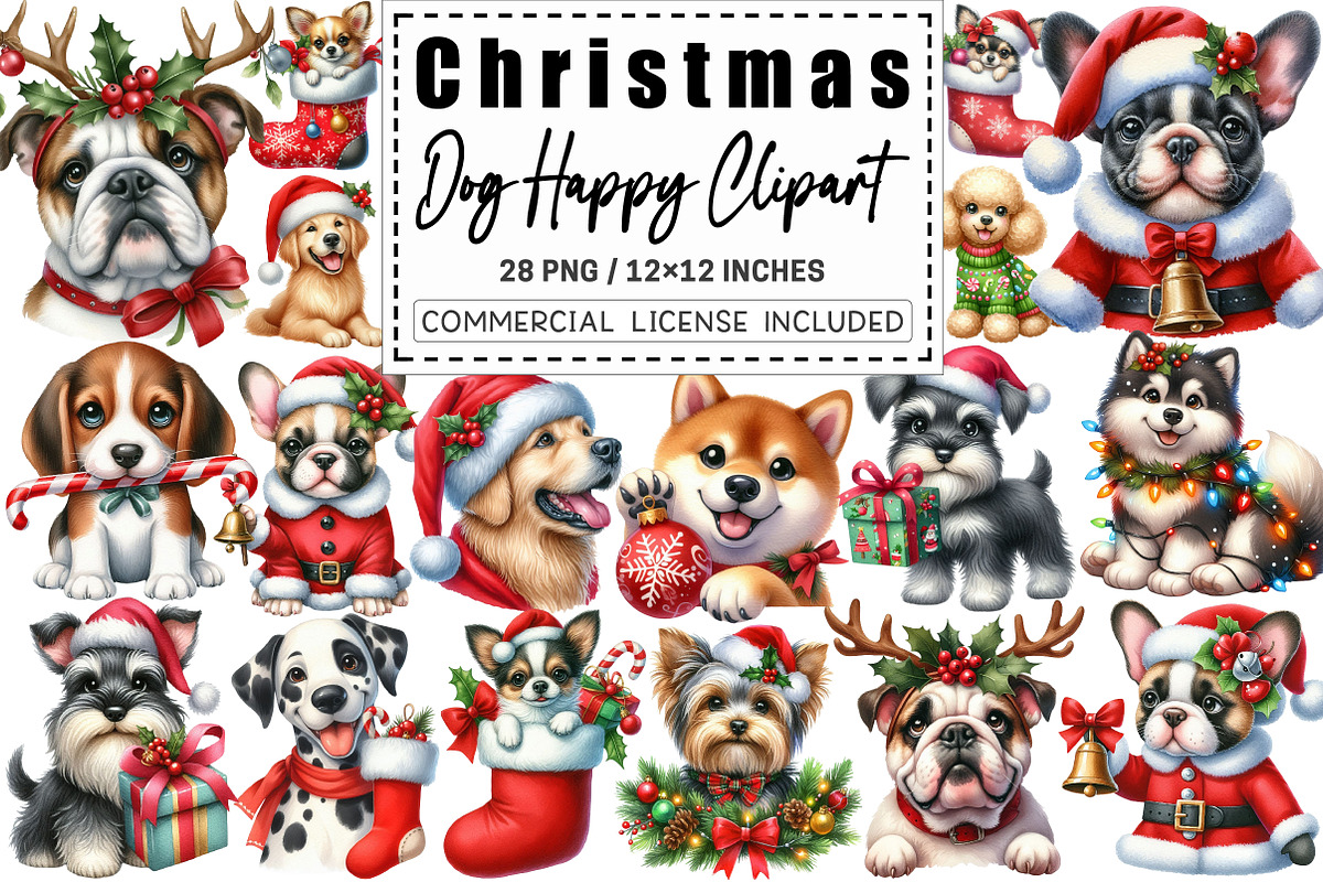 Christmas Dog Happy Clipart, a Graphic by CitraGraphics (Photo 1 of 4)