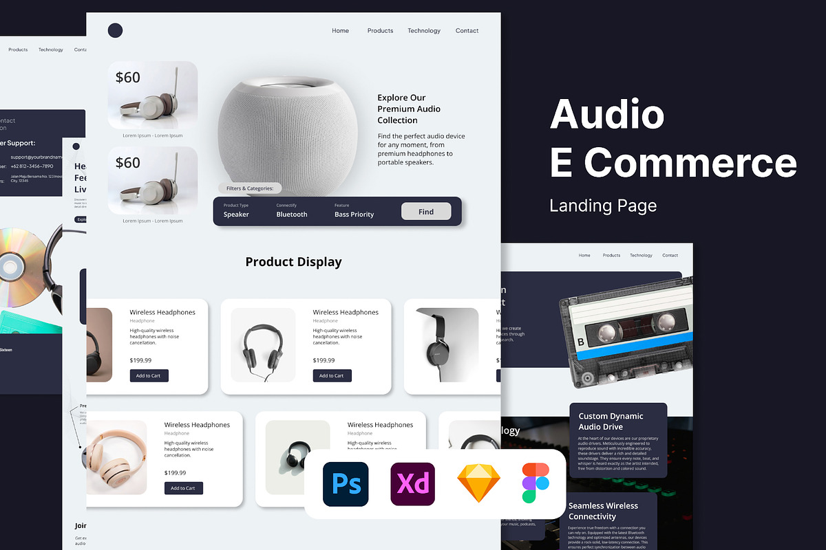 Audio E-Commerce Landing Page, a Landing Page Template by Glyphminds Studios (Photo 1 of 3)