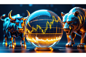 Bull and bear statues with glowing, an Illustration by tilialucida