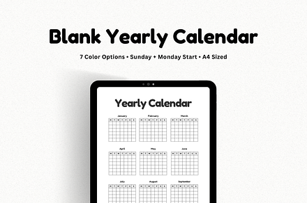 Undated Yearly Calendar Printable, a Stationery Template by The Chaos Project