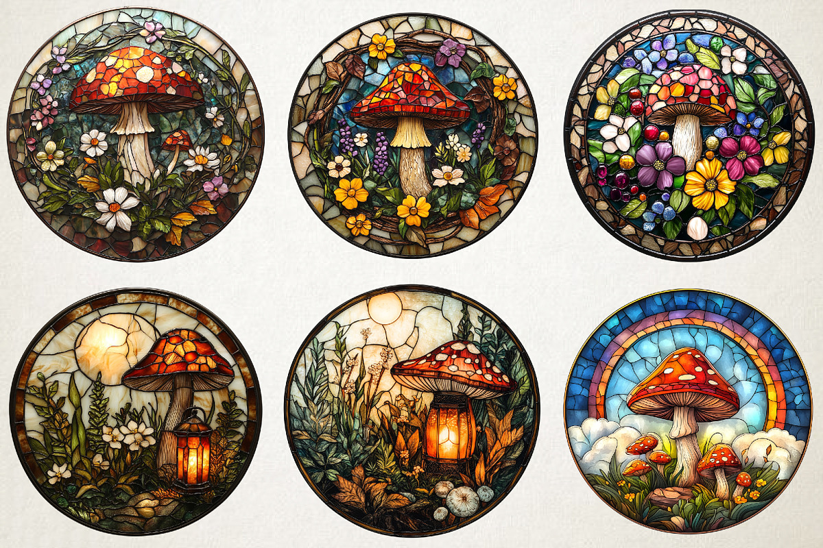 Spring Mushroom Stained Glass Bundle, an Illustration by RobertsArt (Photo 3 of 5)