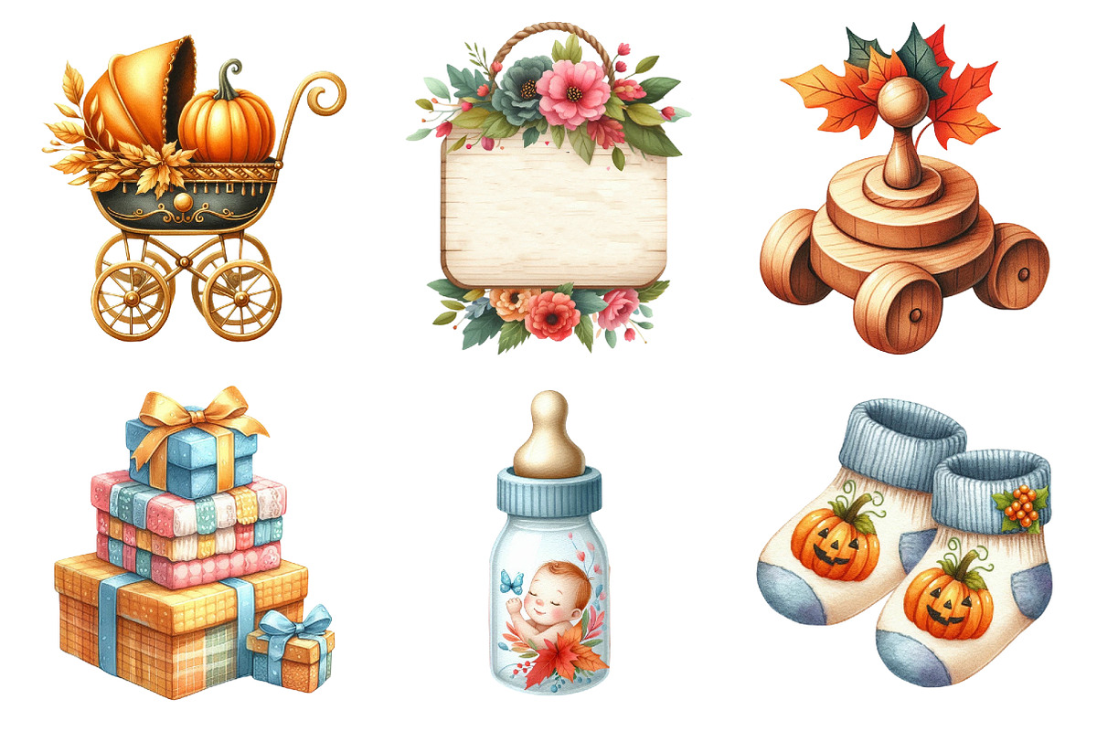 Watercolor Autumn Baby Shower Clipar, an Illustration by Daily.Designs (Photo 5 of 5)