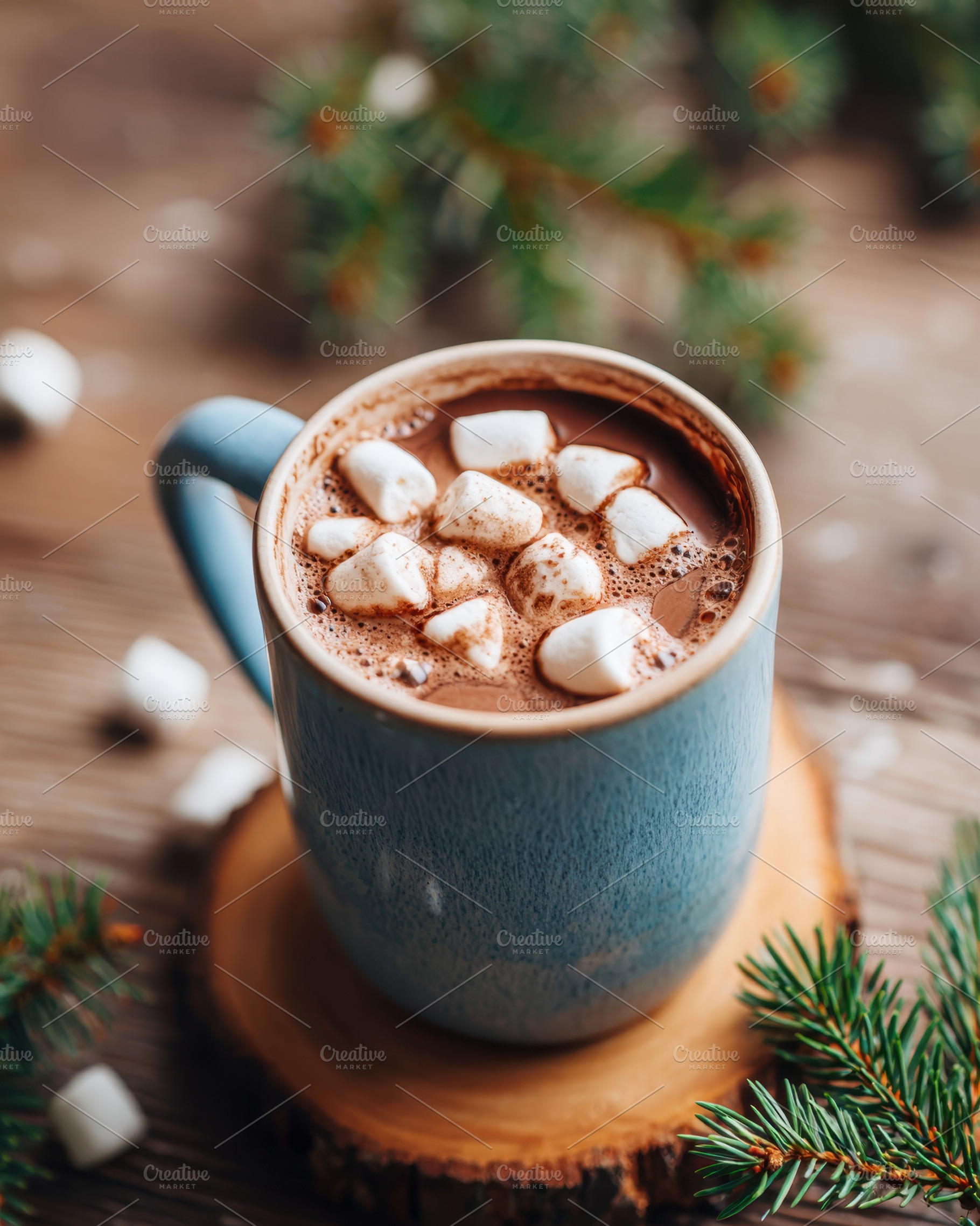 Cozy hot chocolate with marshmallows in a rustic setting, a Food & Drink Photo by AlyaAnd