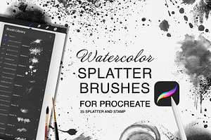 Watercolor Splatter Brushes, a Brush Add-On by Pattern + watercolor