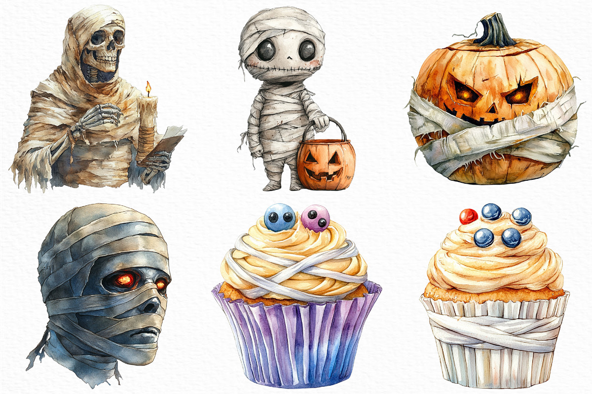 Watercolor Halloween Mummy Clipart, an Illustration by Craft Nest (Photo 3 of 6)
