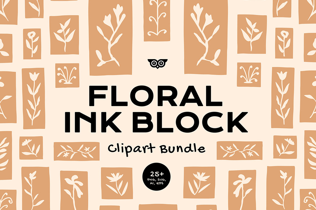 Floral inkblock clipart bundle, an Illustration by ClayStudio (Photo 1 of 8)