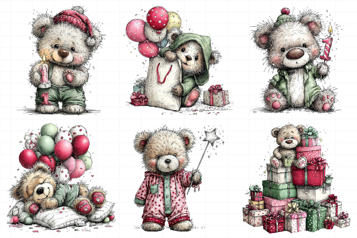 Birthday Teddy Bear Clipart Bundle, an Illustration by Daily.Designs (Photo 7 of 8)