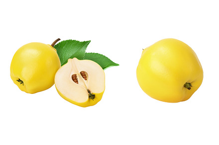 Fresh quince with half isolated on, a Food & Drink Photo by NataPhoto