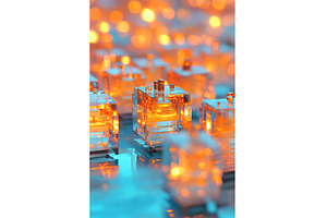 Glowing geometric cubes with warm, an Abstract Photo by Lermont51