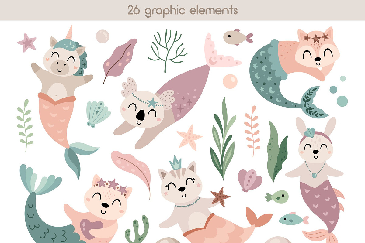 Mermaids collection, an Animal Illustration by JulzaArt (Photo 2 of 9)