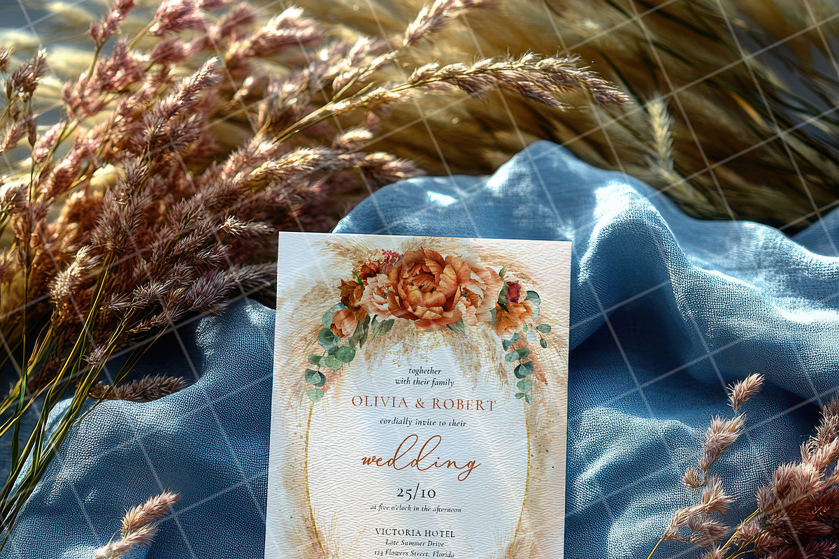 Blue 5x7 Invitation card mockup PSD, an Advertising Mockup by Blush Roses Print (Photo 2 of 9)