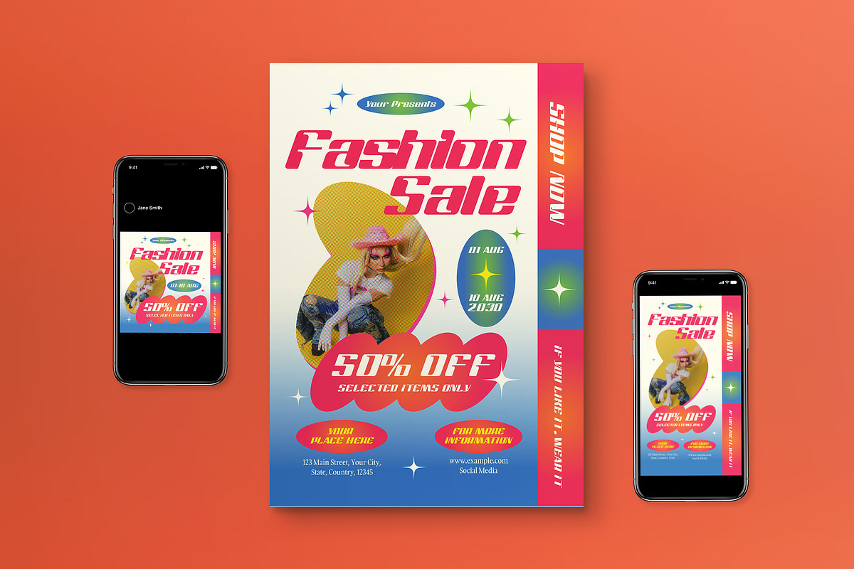 Blue Y2K Fashion Sale Flyer Set, a Flyer Template by graphicook (Photo 1 of 3)