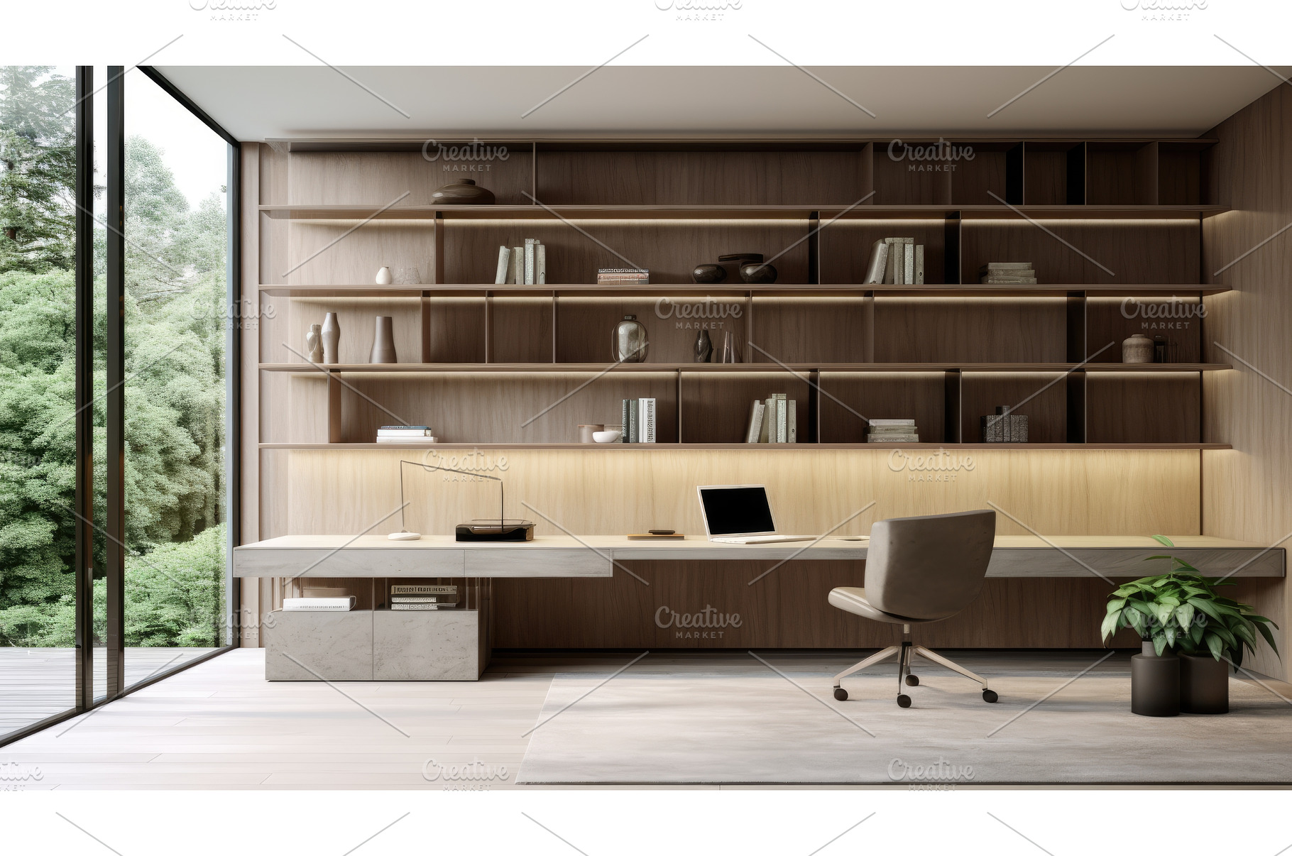 A sleek home office with minimalist, an Architecture Photo by Aimagenarium@gmail.com