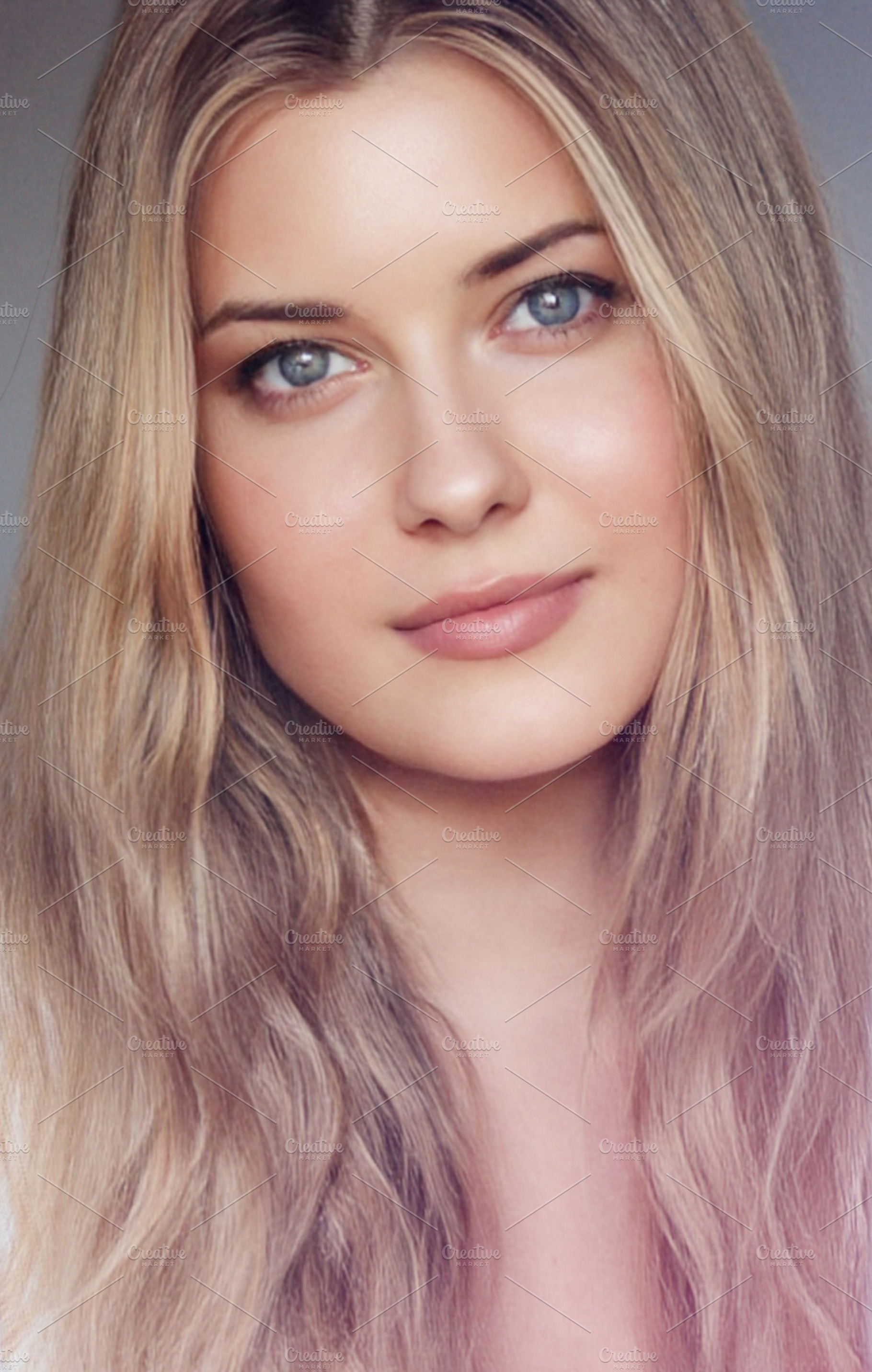 Beauty face portrait of a beautiful woman with blue eyes and lon, a Person Photo by Studio ANNA
