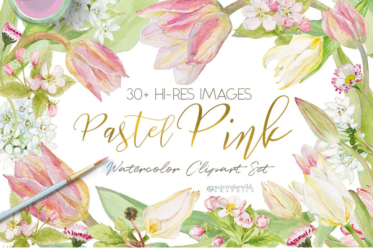 Pastel Pink-WatercolorClipartSet, an Illustration by watercolorwild.graphics (Photo 1 of 6)