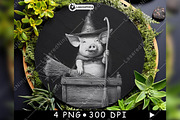 Cute Witch Pig Wooden Box Broom, a Background Graphic by LaseredNinja (Thumbnail 7 of 7)