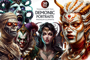 Demonic portraits clipart set, a Person Illustration by ThatsDesignArt
