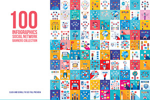 100 social network infographic set