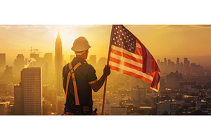 Construction worker holding American, an Industrial Photo by piter.goskov