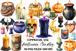 Watercolor Halloween Candles Clipart, an Illustration by Craft Nest