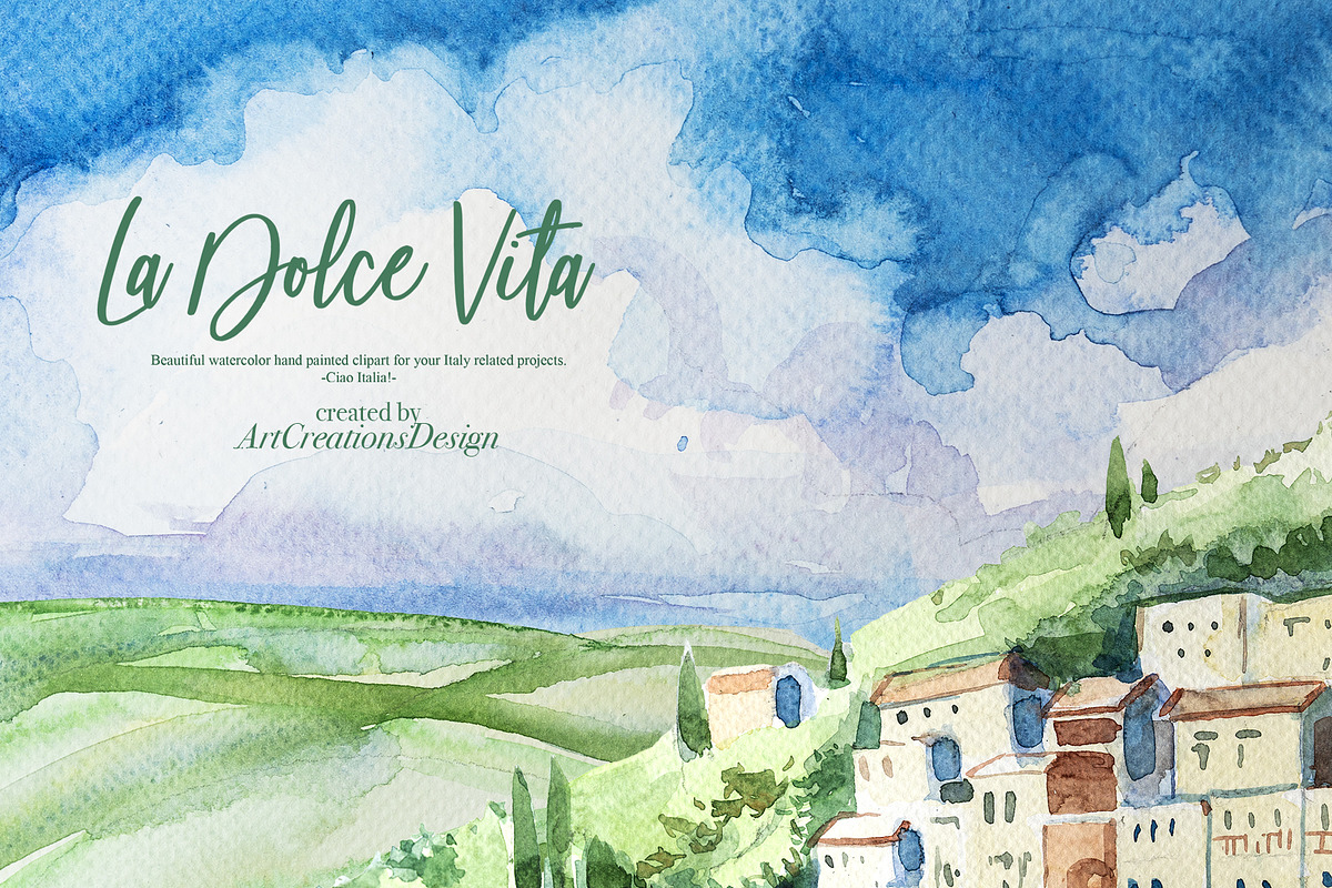 Watercolor La Dolce Vita Clipart, an Education Illustration by ArtCreationsDesign (Photo 6 of 12)