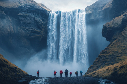 A waterfall cascades dramatically, w, a Background Photo by Pixeness
