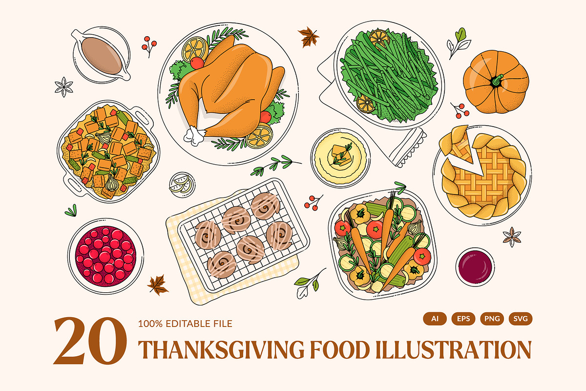 Thanksgiving Food Illustration Set, a Food Illustration by DesignerCandies (Photo 5 of 5)
