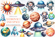 Astronaut and Space Watercolor Clipa, an Illustration by Designworld (Thumbnail 1 of 7)
