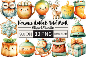 Kawaii Amber And Mint Christmas, an Illustration by Black Bird Studio