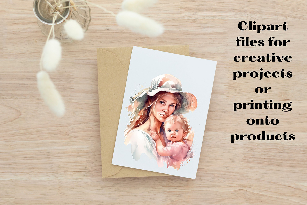 Mother and Baby Watercolor Clipart, a Person Illustration by Mermaids Cove (Photo 7 of 10)