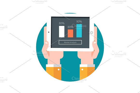 Hands hold tablet PC with graphs preview 2