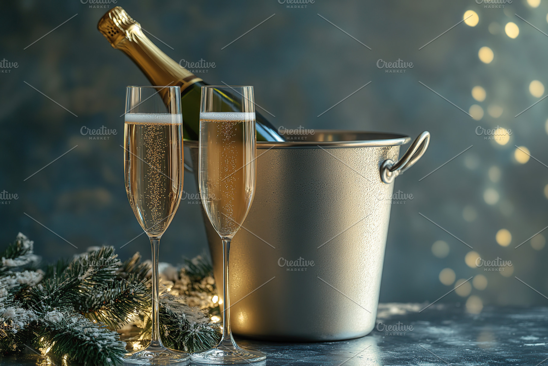 Champagne glasses and bucket with champagne bottle, a Food & Drink Photo by AlyaAnd