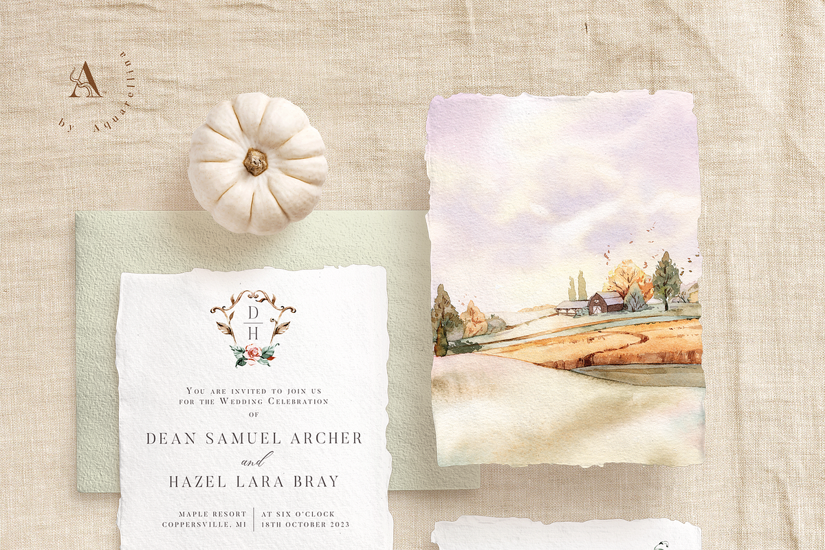 Romantic Fall Wedding Invitations, an Invitation Template by Aquarellina (Photo 4 of 10)