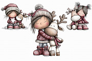 Winter Girl and Reindeer Clipart, an Illustration by Libby Wishes (Thumbnail 5 of 9)