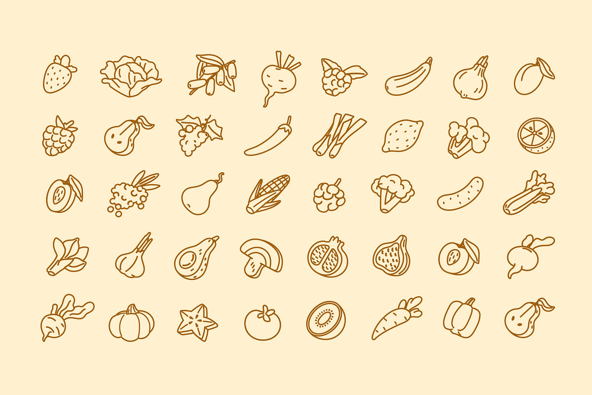 Fruits & vegetables icons set, a Food Illustration by PaperTrident (Photo 5 of 14)